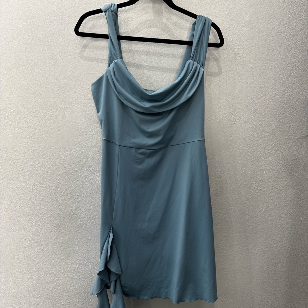 Light Blue Cowl Neck Women's Dress